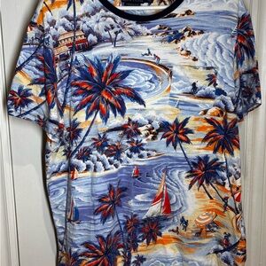 Ralph Lauren Short Sleeve Tropical Palm & Sailboat Print Tee - Blue, Orange, Red